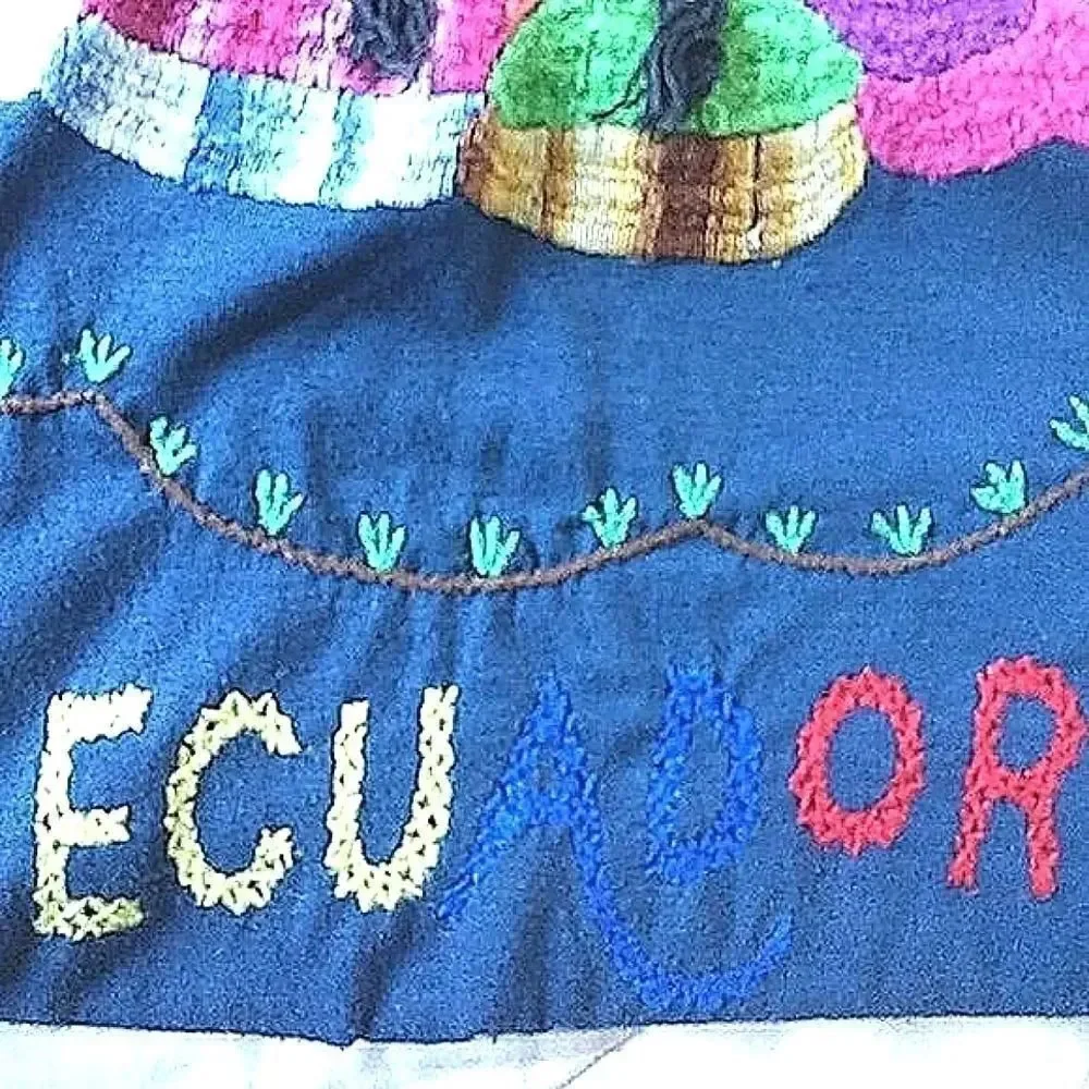Embroidered Equador Teal Cotton T-Shirt size S